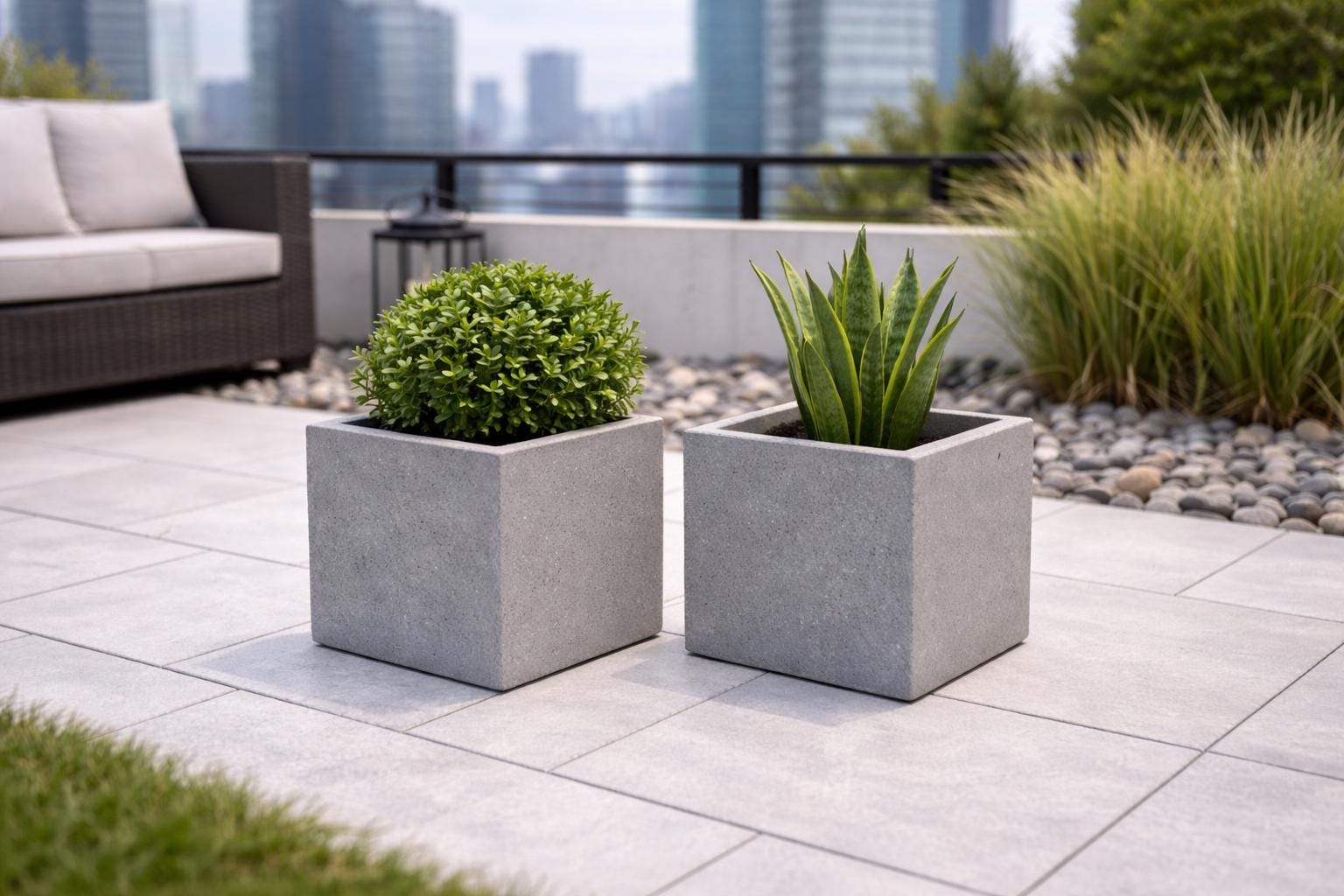 Industrial Concrete Planter Set of 2 – 1:24 Scale Miniature - MstrcrftMinis - 1333
