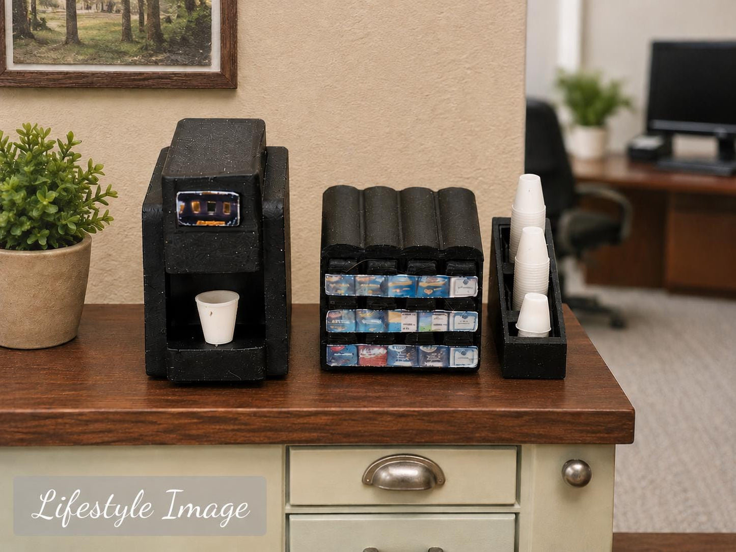 Office Coffee Machine Set – 1:24 Scale Miniature Coffee Station with Cups & Supplies - MstrcrftMinis - 1385