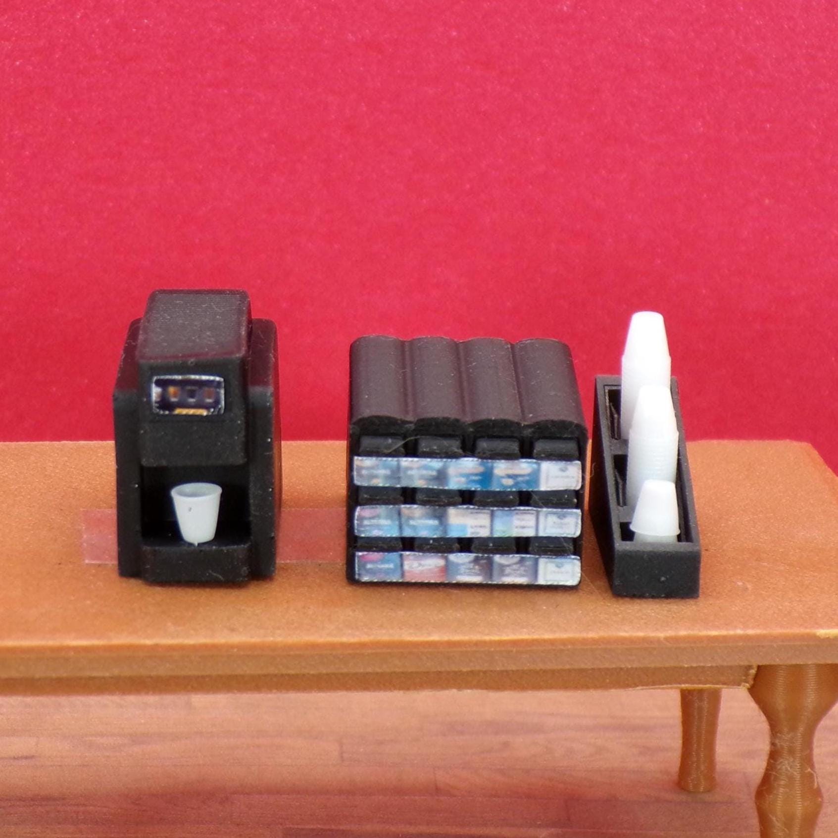 Office Coffee Machine Set – 1:24 Scale Miniature Coffee Station with Cups & Supplies - MstrcrftMinis - 1385