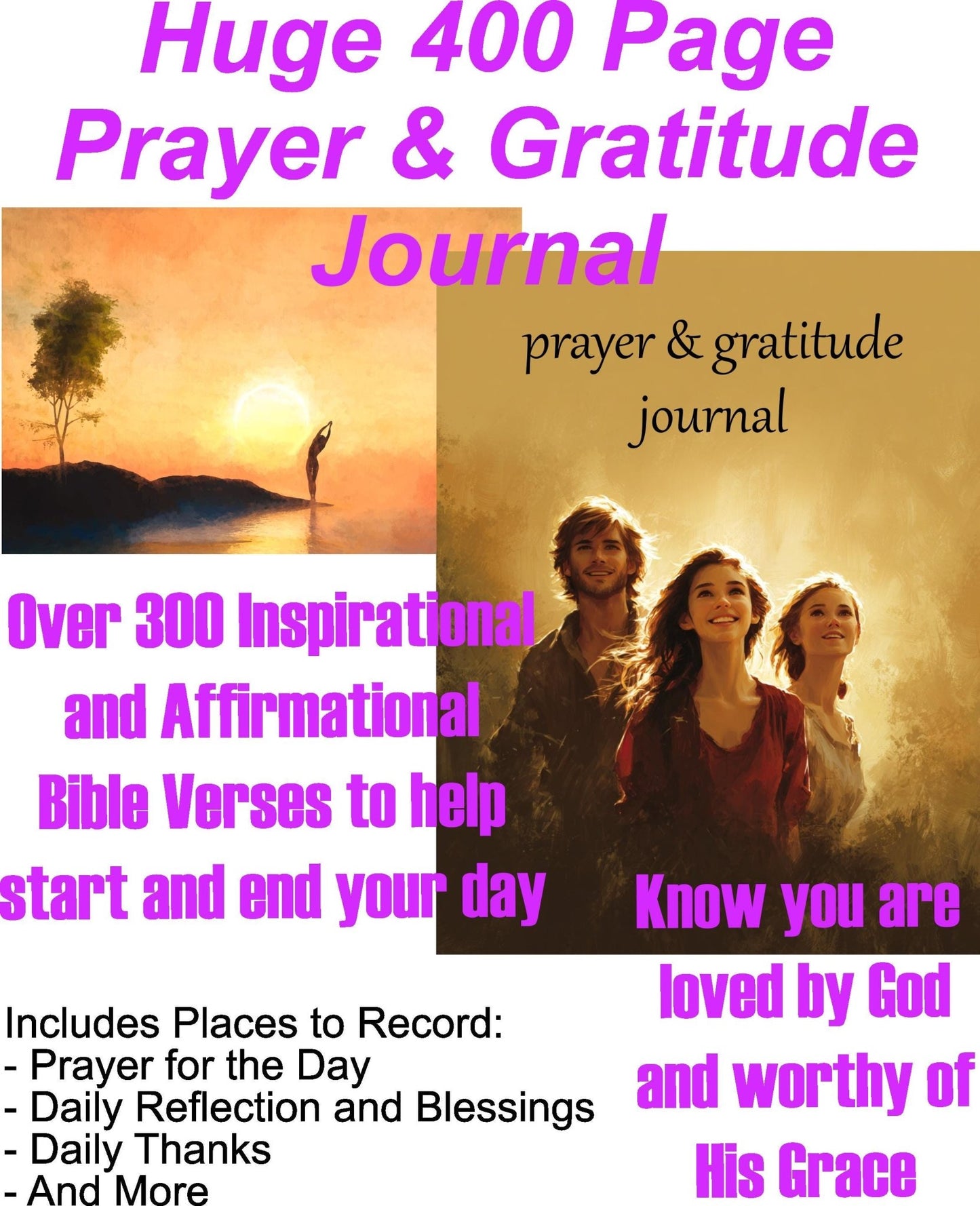 Prayer & Gratitude Journal – 300+ Inspirational Bible Verses, 400 Pages, Daily Reflection, Prayer and Thanksgiving - 75%Off (Discount Applied in Cart) - MstrcrftMinis - 