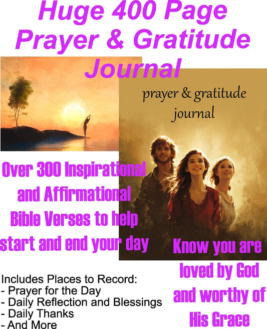Prayer & Gratitude Journal – 300+ Inspirational Bible Verses, 400 Pages, Daily Reflection, Prayer and Thanksgiving - 75%Off (Discount Applied in Cart) - MstrcrftMinis - 