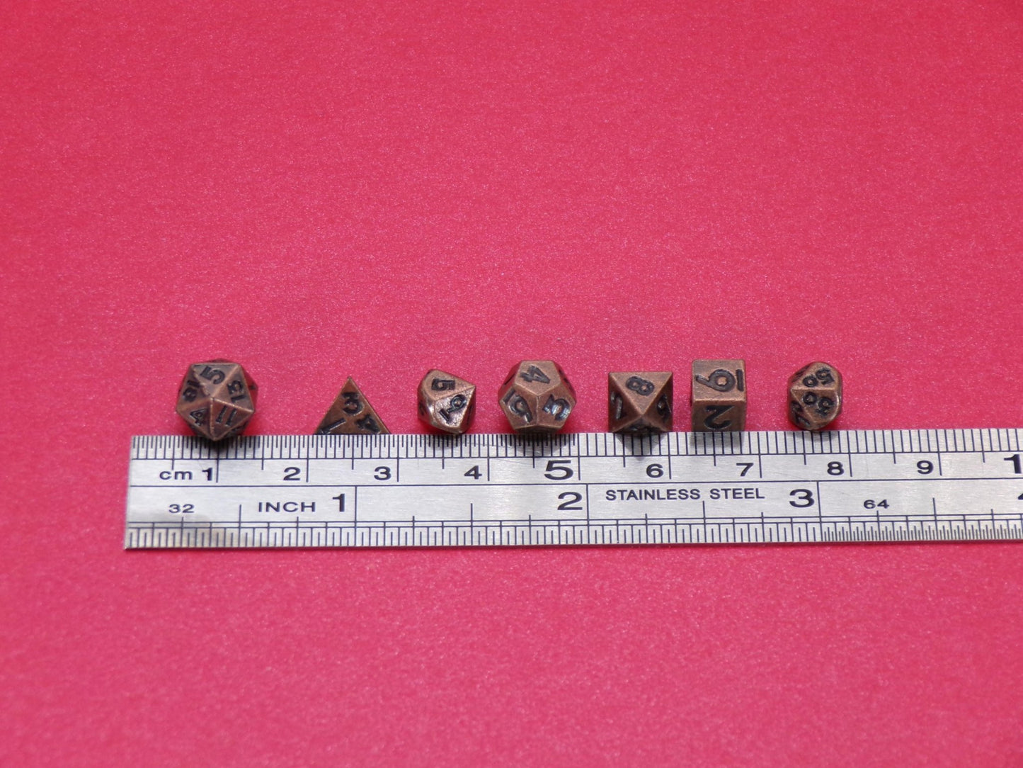 Set of 7 Micro - miniature Metal D&D Polyhedral Dice - Maybe the Smallest Dice Ever. Dungeons and Dragons / Role - Playing Game Dice - MstrcrftMinis - 1143