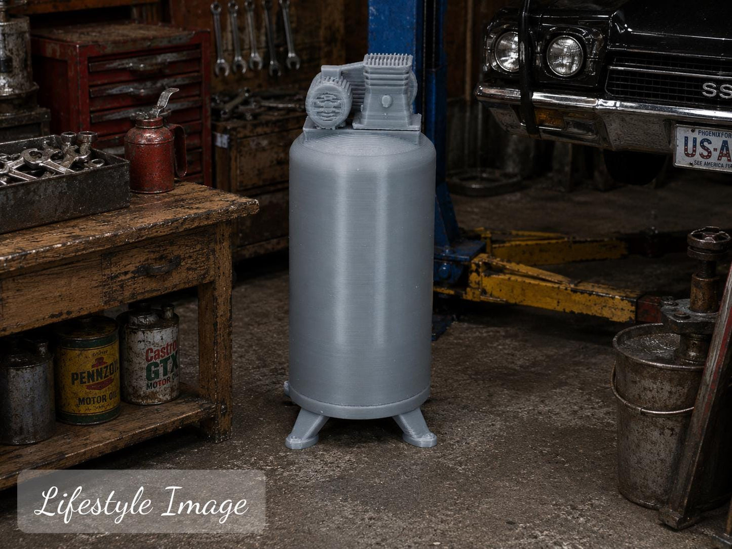 Upright Air Compressor – 1:24 Scale Miniature Shop & Garage Equipment - MstrcrftMinis - 1389