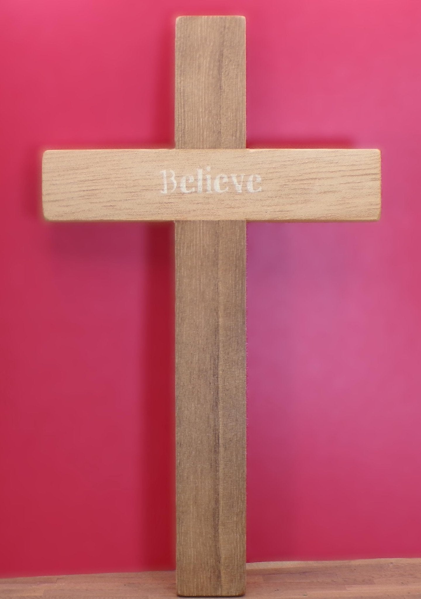 Wooden Wall Crosses - Joy, Hope, Believe, Love - With Accompanying Reference Bible Verses - MstrcrftMinis - Cross - Believe
