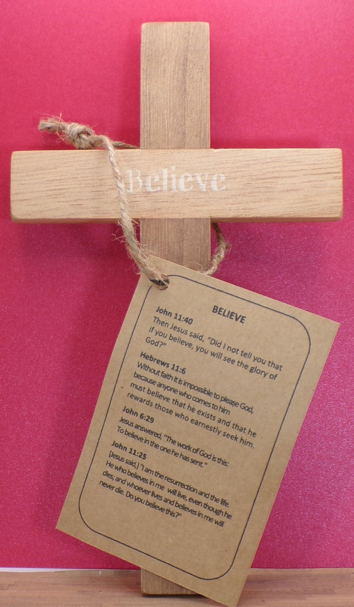 Wooden Wall Crosses - Joy, Hope, Believe, Love - With Accompanying Reference Bible Verses - MstrcrftMinis - Cross - Believe