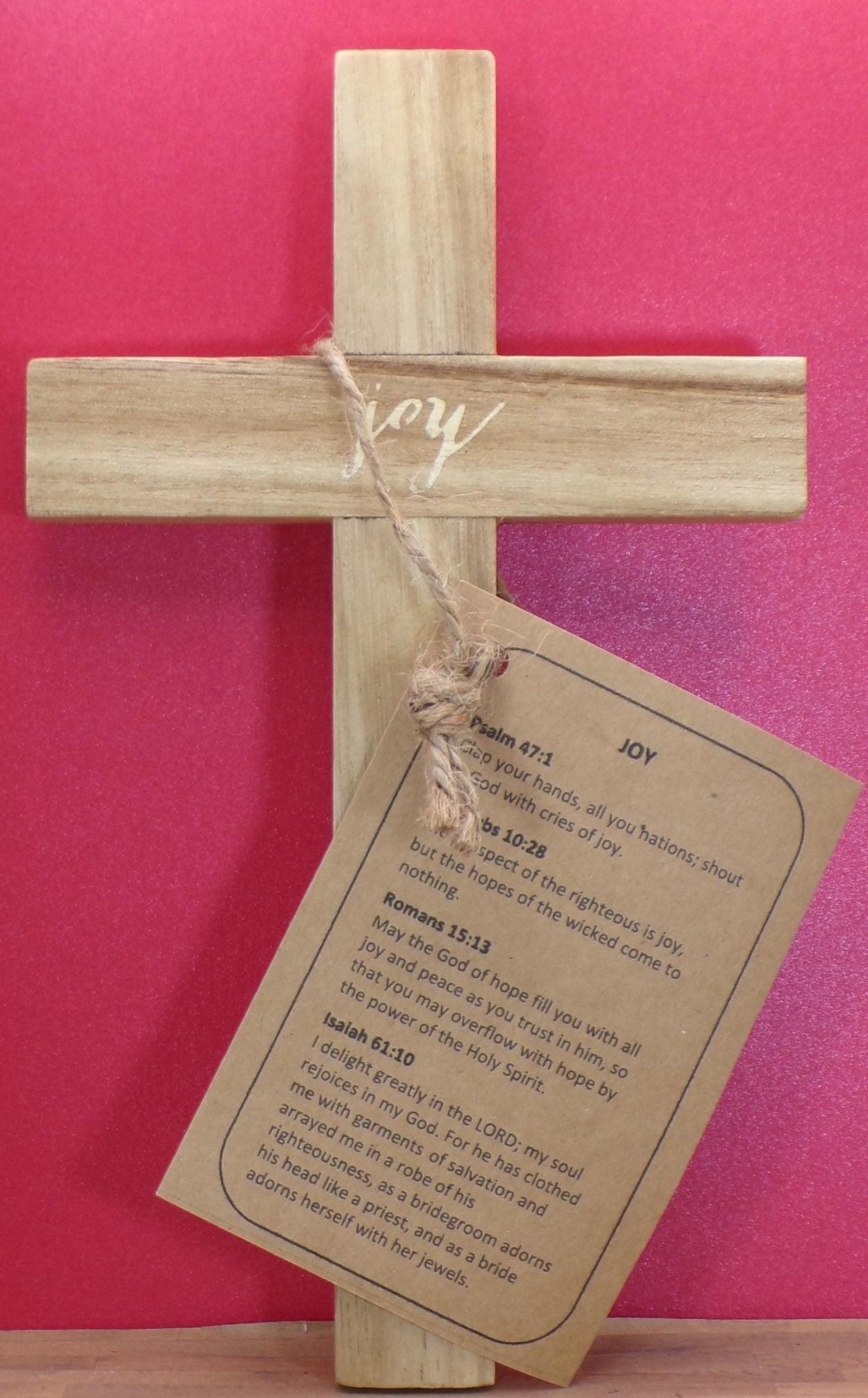 Wooden Wall Crosses - Joy, Hope, Believe, Love - With Accompanying Reference Bible Verses - MstrcrftMinis - Cross - Joy
